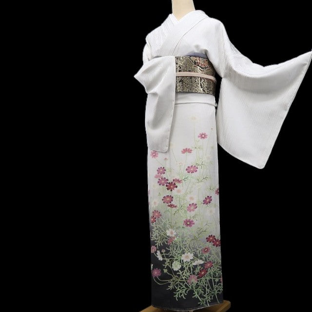 【新品】tomihisa 新品 秀美謹製 秋桜 コスモス お仕立て上がり品 着物 仕付け糸付 訪問着 7561