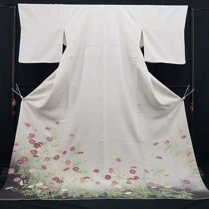 【新品】tomihisa 新品 秀美謹製 秋桜 コスモス お仕立て上がり品 着物 仕付け糸付 訪問着 7561
