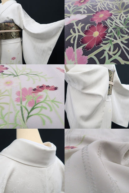 【新品】tomihisa 新品 秀美謹製 秋桜 コスモス お仕立て上がり品 着物 仕付け糸付 訪問着 7561