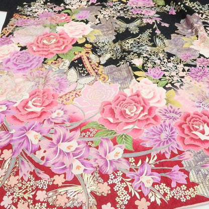 【中古】tomihisa 美品 薔薇 着物 正絹 成人式 トールサイズ 振袖