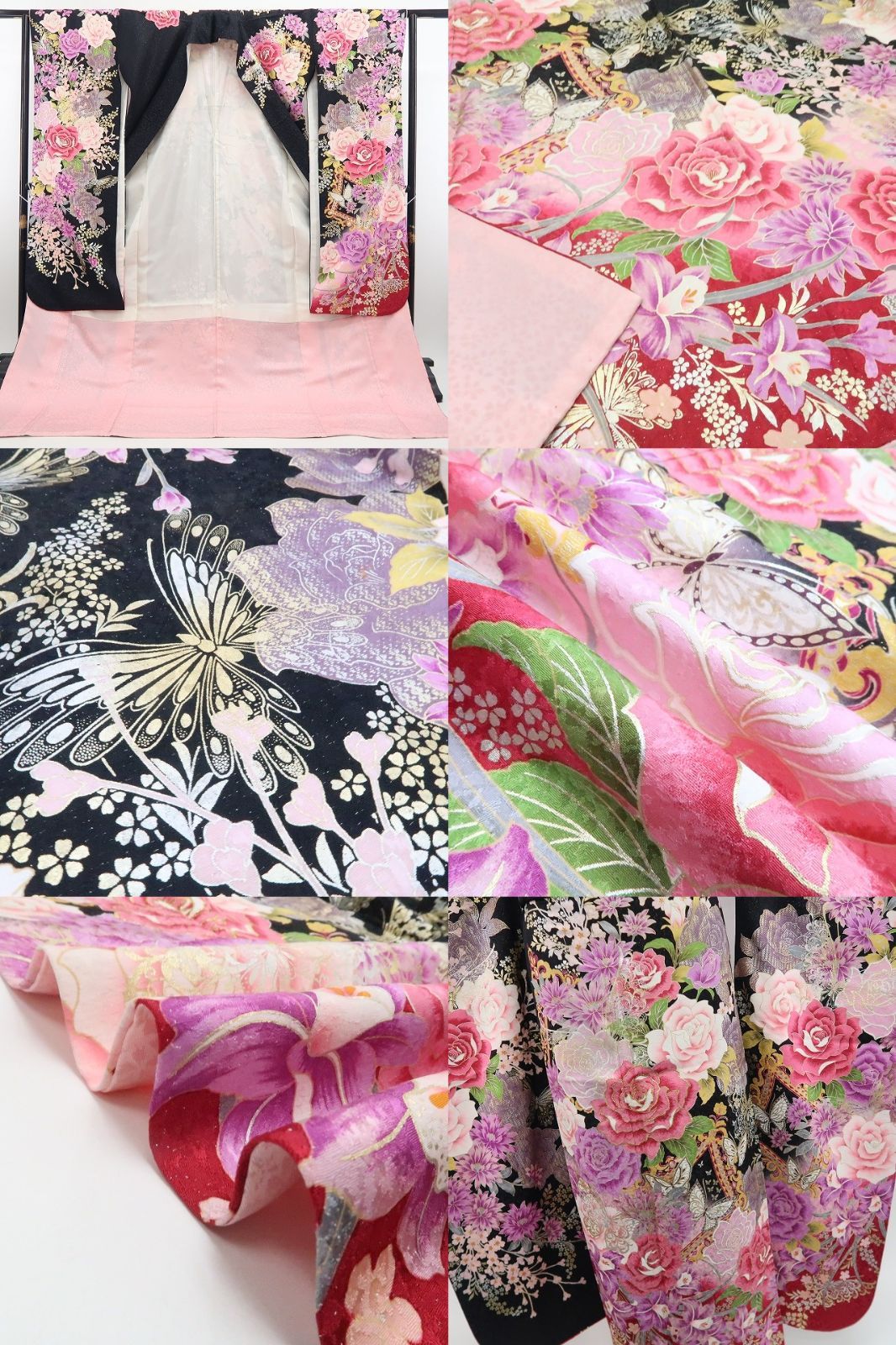 【中古】tomihisa 美品 薔薇 着物 正絹 成人式 トールサイズ 振袖