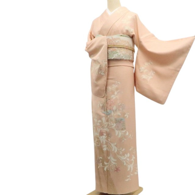 【中古】tomihisa 未着用 唐花 着物 正絹 仕付け糸付 トールサイズ 訪問着 7568