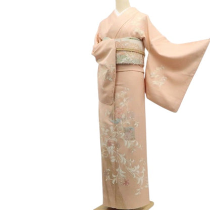 【中古】tomihisa 未着用 唐花 着物 正絹 仕付け糸付 トールサイズ 訪問着 7568