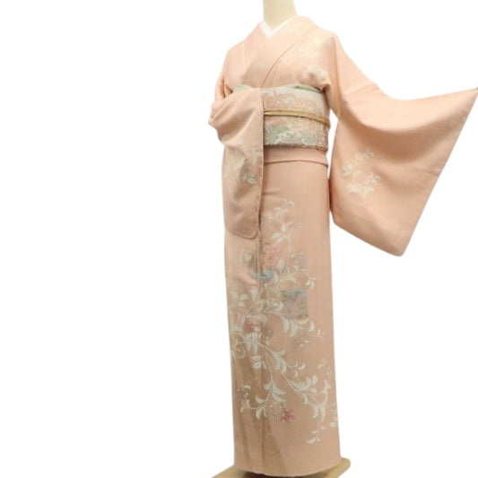 【中古】tomihisa 未着用 唐花 着物 正絹 仕付け糸付 トールサイズ 訪問着 7568