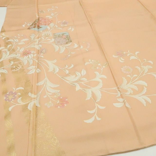 【中古】tomihisa 未着用 唐花 着物 正絹 仕付け糸付 トールサイズ 訪問着 7568