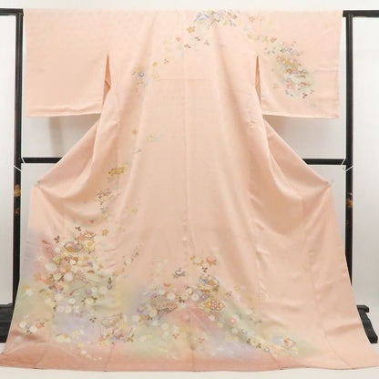 【中古】tomihisa 美品 京友禅 金駒刺繍 着物正絹 仕付け糸付 訪問着 7569