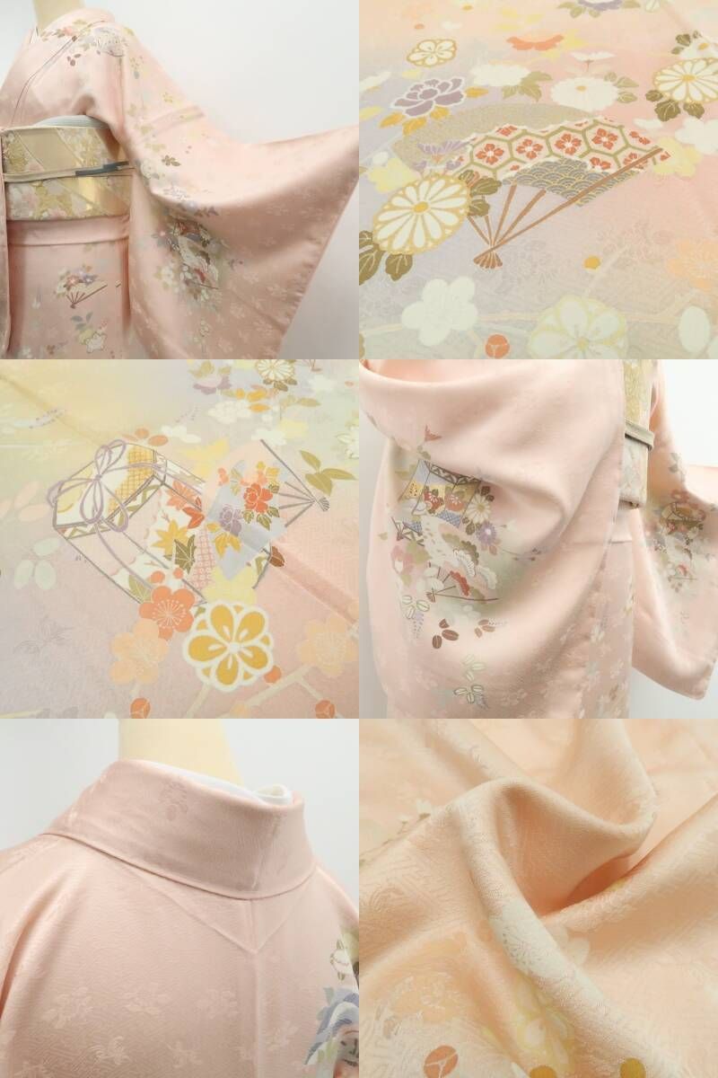 【中古】tomihisa 美品 京友禅 金駒刺繍 着物正絹 仕付け糸付 訪問着 7569