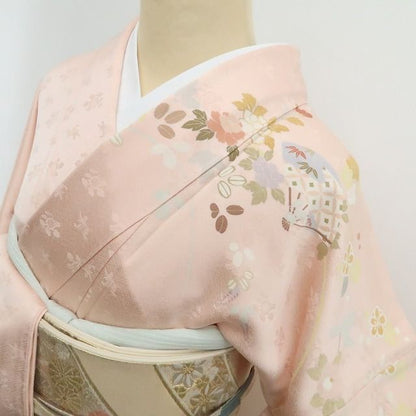 【中古】tomihisa 美品 京友禅 金駒刺繍 着物正絹 仕付け糸付 訪問着 7569
