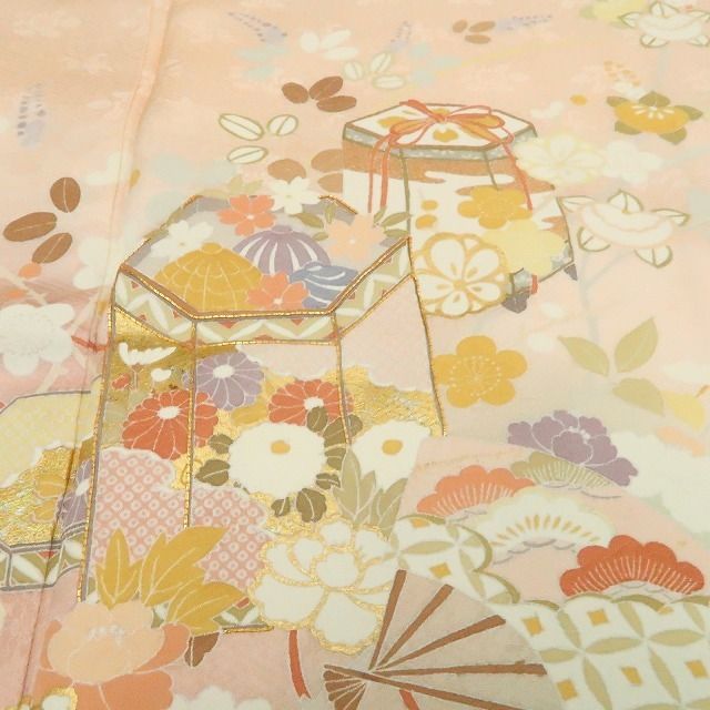【中古】tomihisa 美品 京友禅 金駒刺繍 着物正絹 仕付け糸付 訪問着 7569