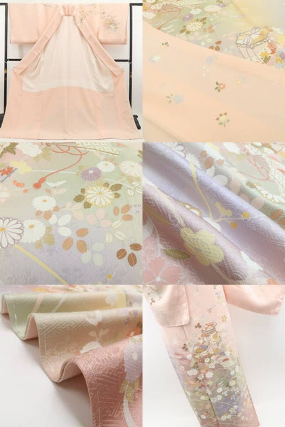 【中古】tomihisa 美品 京友禅 金駒刺繍 着物正絹 仕付け糸付 訪問着 7569