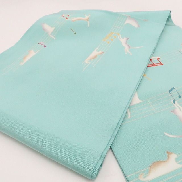 【中古】tomihisa 美品 秀美謹製 猫 着物 正絹 額縁仕立て 開きなごや帯 7576