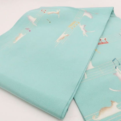 【中古】tomihisa 美品 秀美謹製 猫 着物 正絹 額縁仕立て 開きなごや帯 7576