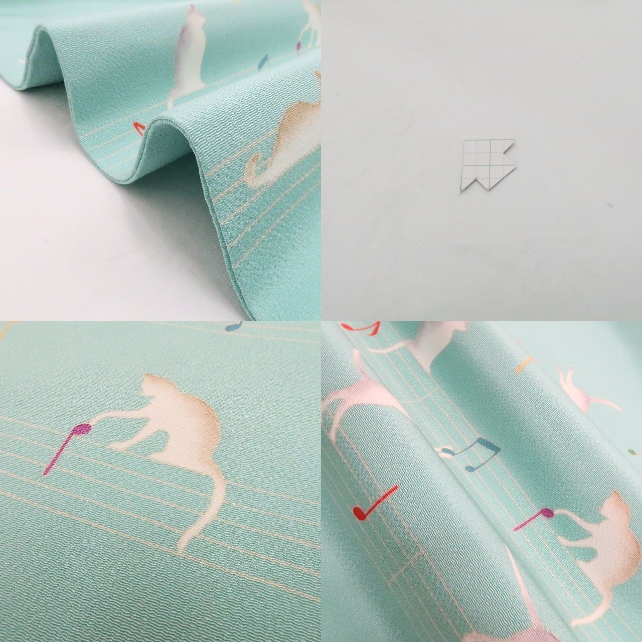 【中古】tomihisa 美品 秀美謹製 猫 着物 正絹 額縁仕立て 開きなごや帯 7576