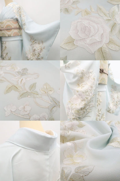 【新古品】tomihisa 新品 総刺繍 薔薇 着物 正絹 仕付け糸付 訪問着 7585