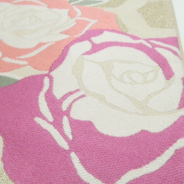 【中古】tomihisa 美品 薔薇 レトロ 着物 正絹 成人式 振袖用 袋帯 7596