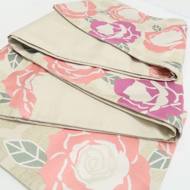 【中古】tomihisa 美品 薔薇 レトロ 着物 正絹 成人式 振袖用 袋帯 7596