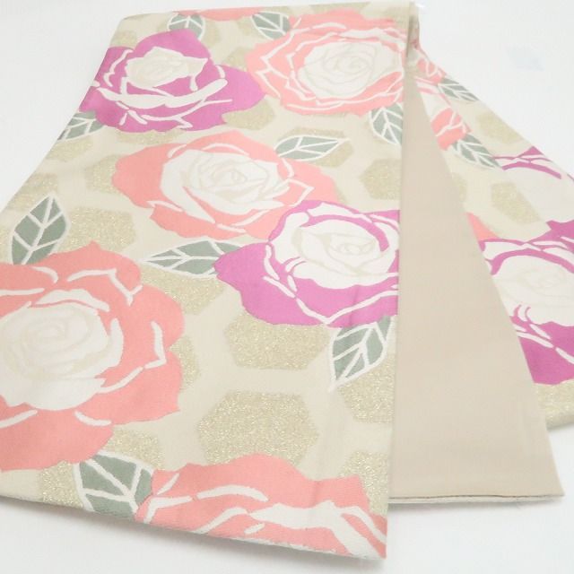 【中古】tomihisa 美品 薔薇 レトロ 着物 正絹 成人式 振袖用 袋帯 7596