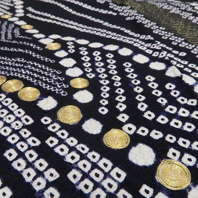 【中古】tomihisa 美品 絞り 金駒刺繍 モノトーン 着物 正絹 トール・ワイドサイズ 成人式 振袖 7601