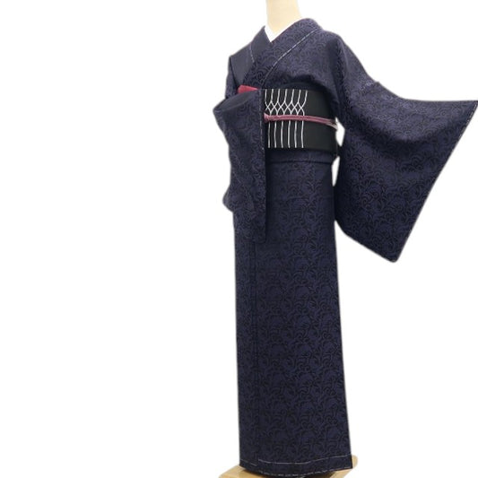 【新古品】tomihisa 新品 唐草 着物 正絹 仕付け糸付 ワイドサイズ お召 7615