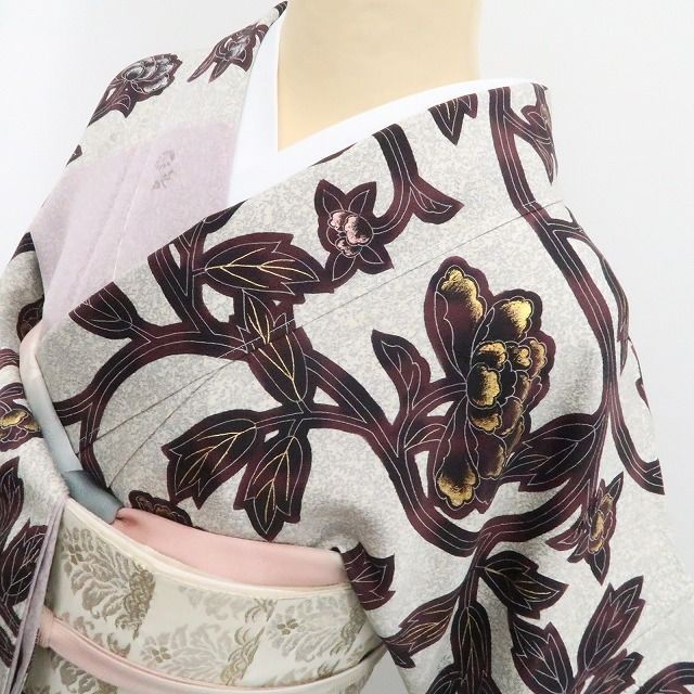 【新古品】tomihisa 新品 日本舞踊家 岩井流家元 岩井友見 落款 唐花 着物 正絹 仕付け糸付 訪問着 7616