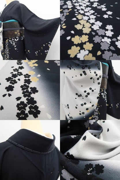 【新古品】tomihisa 新品 桜 モノトーン 着物 正絹 仕付け糸付 訪問着 7621