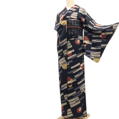 【新古品】tomihisa 新品 アートモダン 音符 着物 正絹 仕付け糸付 小紋 7623