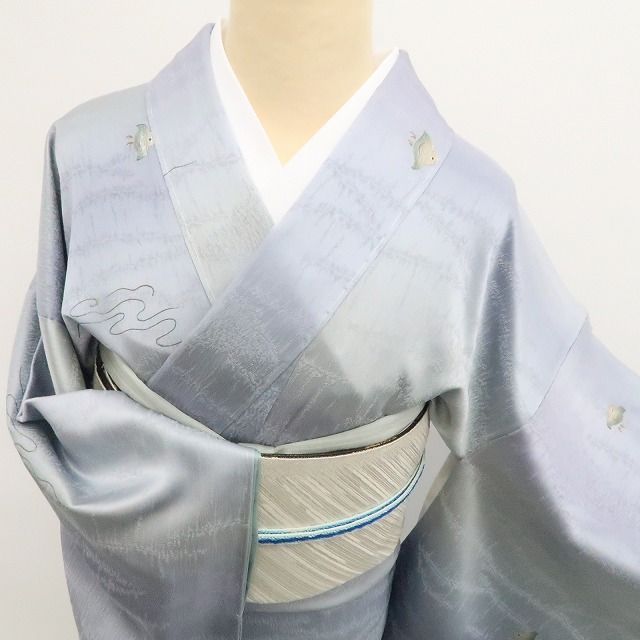 【新古品】tomihisa 新品 さが美謹製 千鳥 着物 正絹 仕付け糸付 小紋 7625