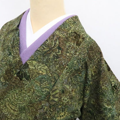【中古】tomihisa 美品 輪奈ビロード 更紗 着物 正絹 ロング丈 道中着 7628
