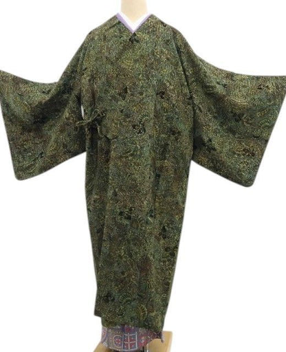 【中古】tomihisa 美品 輪奈ビロード 更紗 着物 正絹 ロング丈 道中着 7628