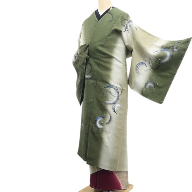 【新古品】tomihisa 新品 縦暈し 水玉 着物 正絹 仕付け糸付 ロング丈 道中着 7631