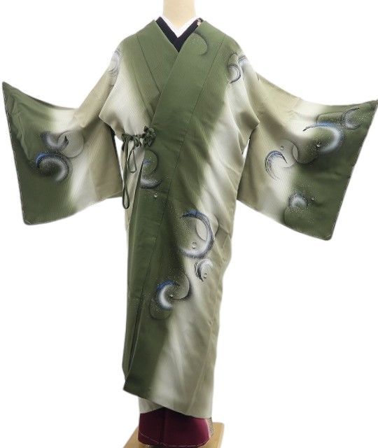 【新古品】tomihisa 新品 縦暈し 水玉 着物 正絹 仕付け糸付 ロング丈 道中着 7631