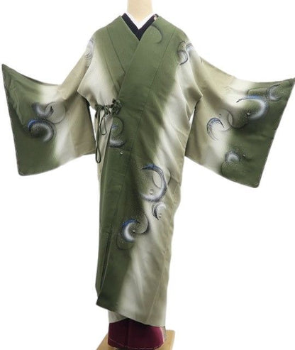 【新古品】tomihisa 新品 縦暈し 水玉 着物 正絹 仕付け糸付 ロング丈 道中着 7631