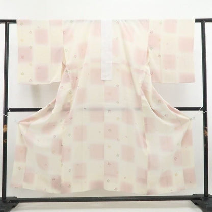 【中古】tomihisa 美品 桜 市松 着物 正絹 長襦袢 7638
