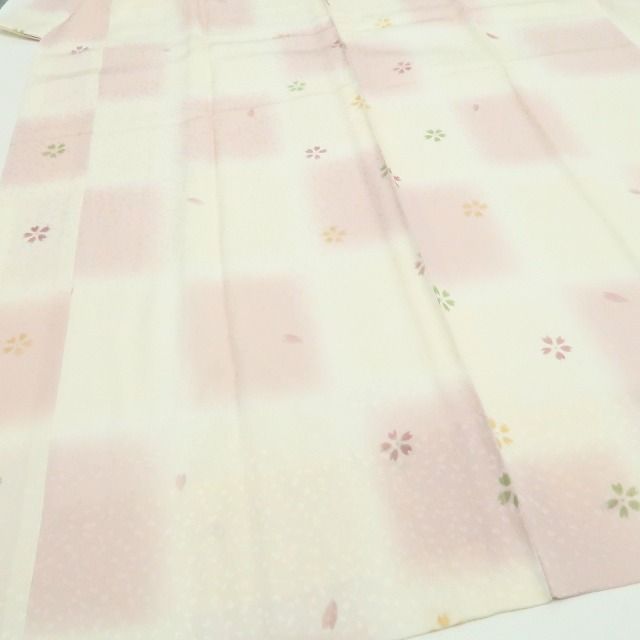 【中古】tomihisa 美品 桜 市松 着物 正絹 長襦袢 7638