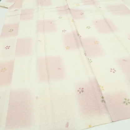 【中古】tomihisa 美品 桜 市松 着物 正絹 長襦袢 7638