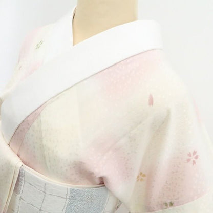 【中古】tomihisa 美品 桜 市松 着物 正絹 長襦袢 7638