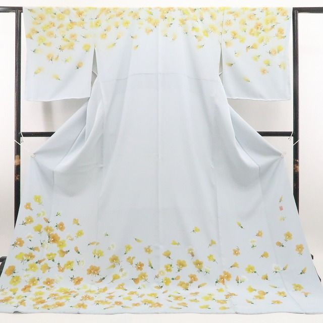 【中古】tomihisa 美品 京友禅 小宮山彌一 落款 瓜の花 着物 仕付け糸付 トールサイズ 訪問着 7647