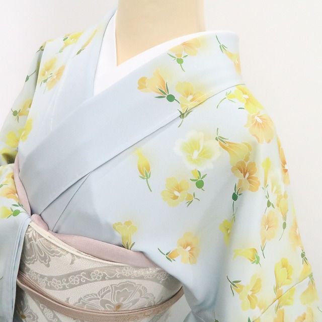 【中古】tomihisa 美品 京友禅 小宮山彌一 落款 瓜の花 着物 仕付け糸付 トールサイズ 訪問着 7647