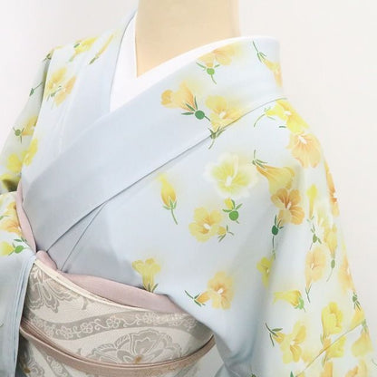 【中古】tomihisa 美品 京友禅 小宮山彌一 落款 瓜の花 着物 仕付け糸付 トールサイズ 訪問着 7647