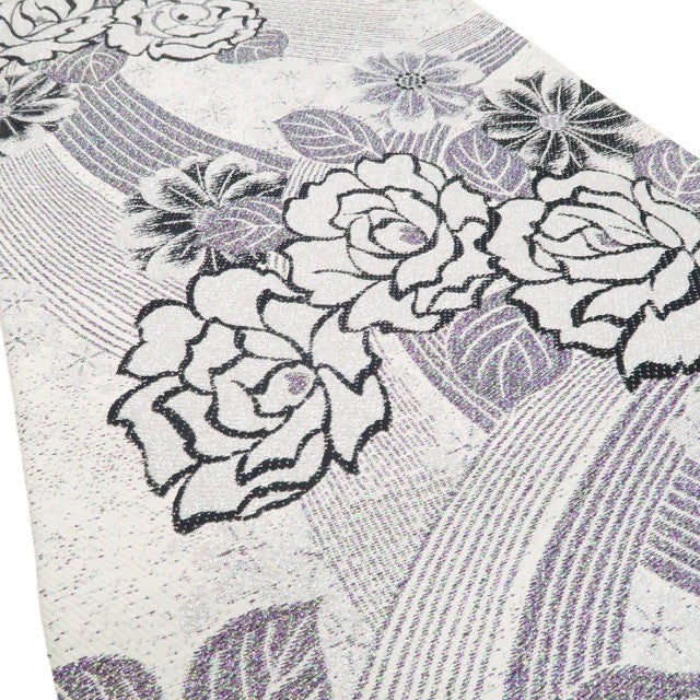 【中古】tomihisa 美品 薔薇 着物 正絹 成人式 振袖用 袋帯 7669