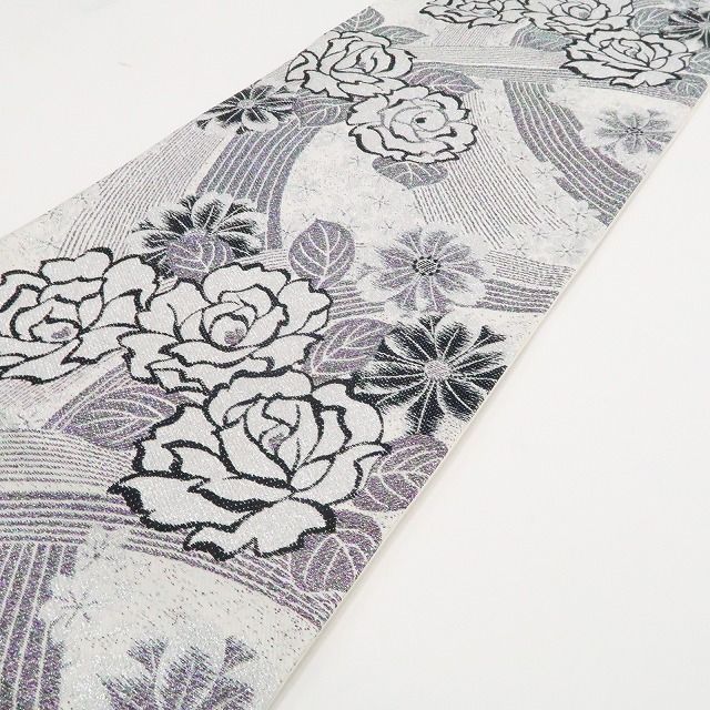 【中古】tomihisa 美品 薔薇 着物 正絹 成人式 振袖用 袋帯 7669