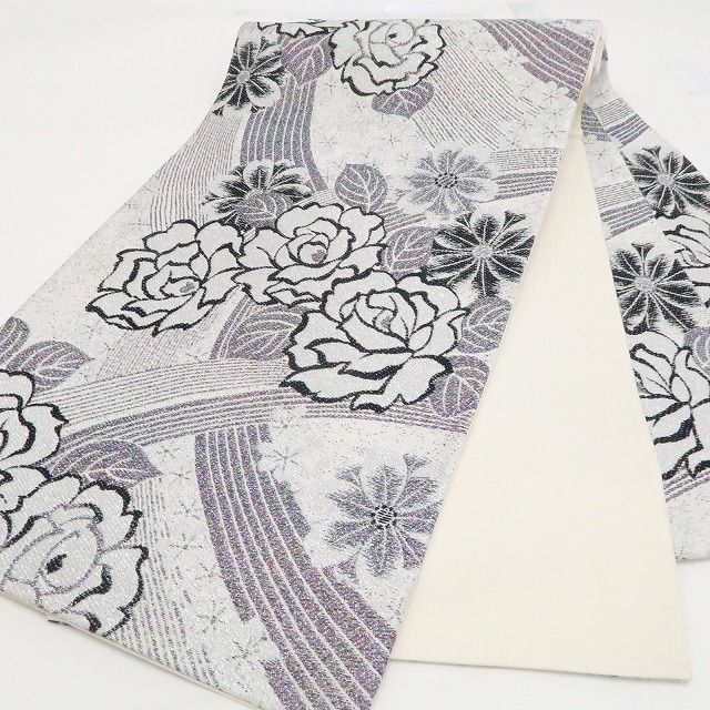 【中古】tomihisa 美品 薔薇 着物 正絹 成人式 振袖用 袋帯 7669