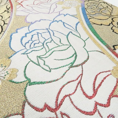 【中古】tomihisa 美品 薔薇 桜 着物 正絹 成人式 振袖用 袋帯 7671
