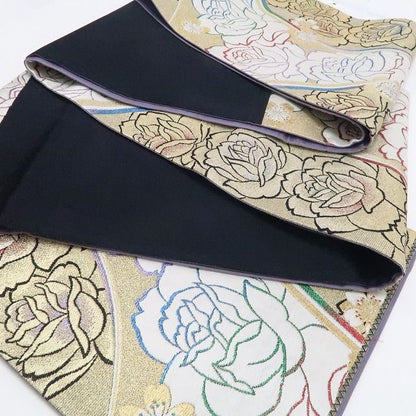 【中古】tomihisa 美品 薔薇 桜 着物 正絹 成人式 振袖用 袋帯 7671