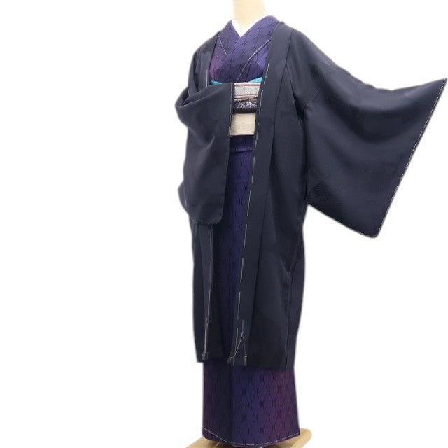 【新品】tomihisa 新品 お仕立て上がり品 猫 着物 正絹 仕付け糸付 ロング丈 無地染 長羽織7675