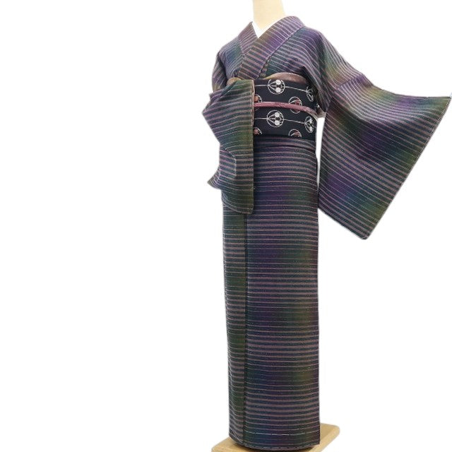 【新古品】tomihisa 新品 菅原結 落款 漢方染め 着物 正絹 仕付け糸付 紬 7685