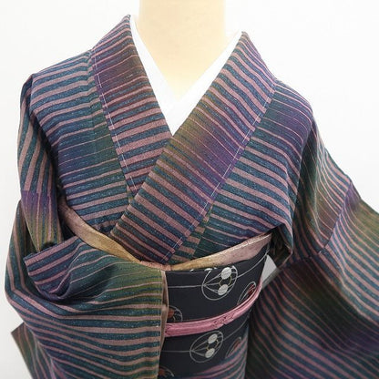 【新古品】tomihisa 新品 菅原結 落款 漢方染め 着物 正絹 仕付け糸付 紬 7685