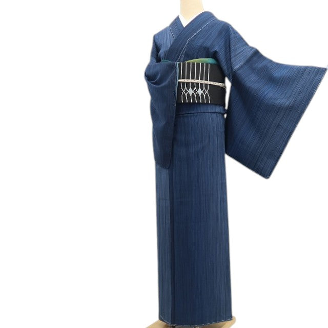 【新古品】tomihisa　新品 やまと誂製 縦縞 着物 正絹 仕付け糸付　塩沢お召 7701