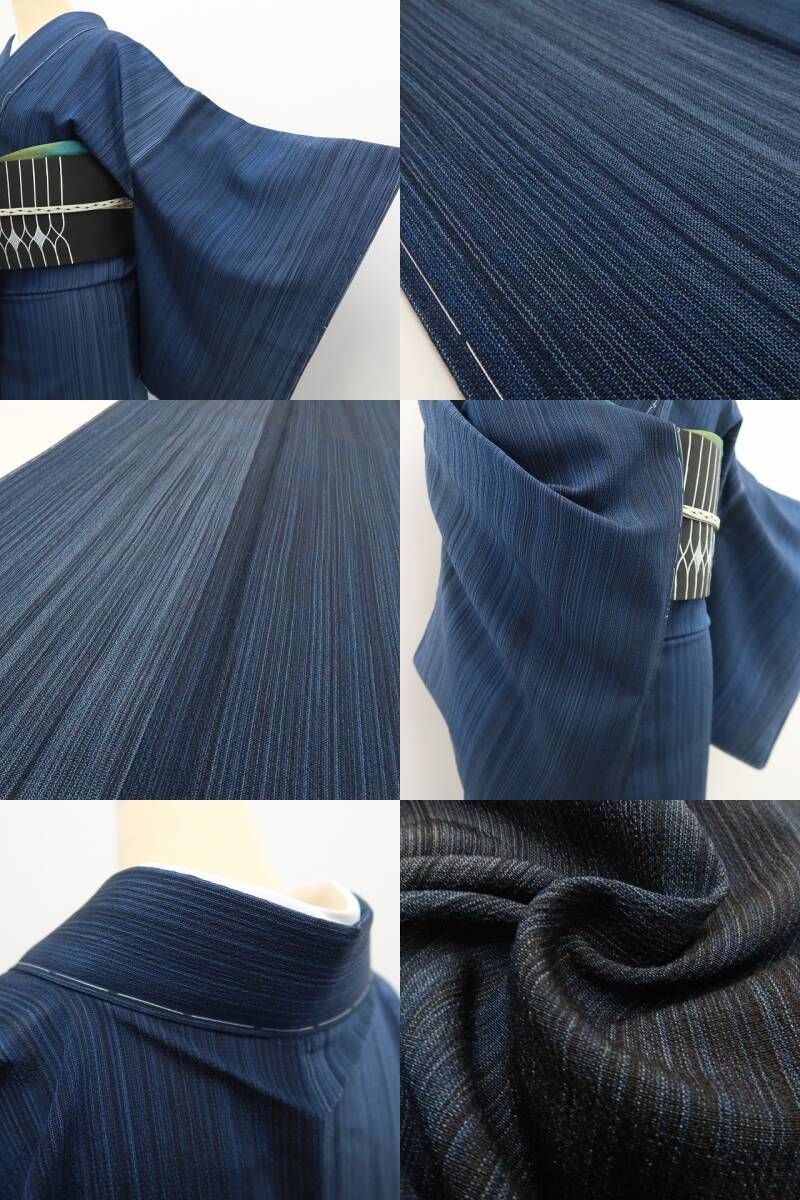【新古品】tomihisa　新品 やまと誂製 縦縞 着物 正絹 仕付け糸付　塩沢お召 7701