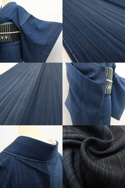 【新古品】tomihisa　新品 やまと誂製 縦縞 着物 正絹 仕付け糸付　塩沢お召 7701